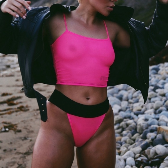 Laina Rauma Small PG13 fine mesh tank top camisole hot pink barbiecore club bed - Picture 6 of 8